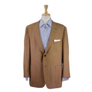 Hardwick Light Brown Wool Cashmere Fleece Patch Pocket Blazer Jacket 46R